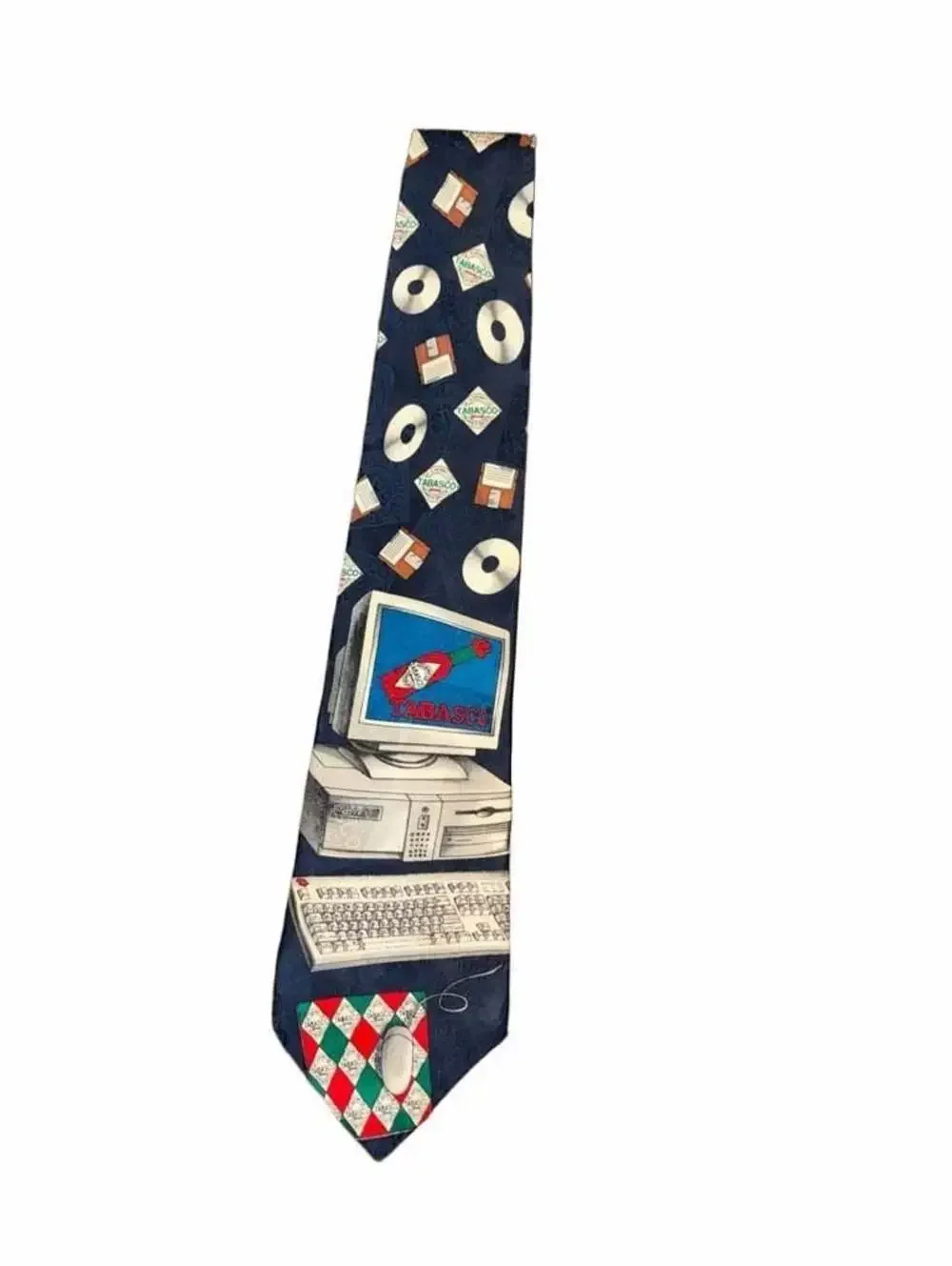 Vintage Tabasco Hot Sauce Computer Floppy Disk Keyboard Silk Necktie